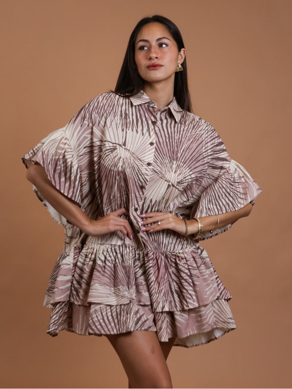 NWT Lexbreezy Hawaii Loulu Palm Gray Mea Babydoll Dress / Tunic